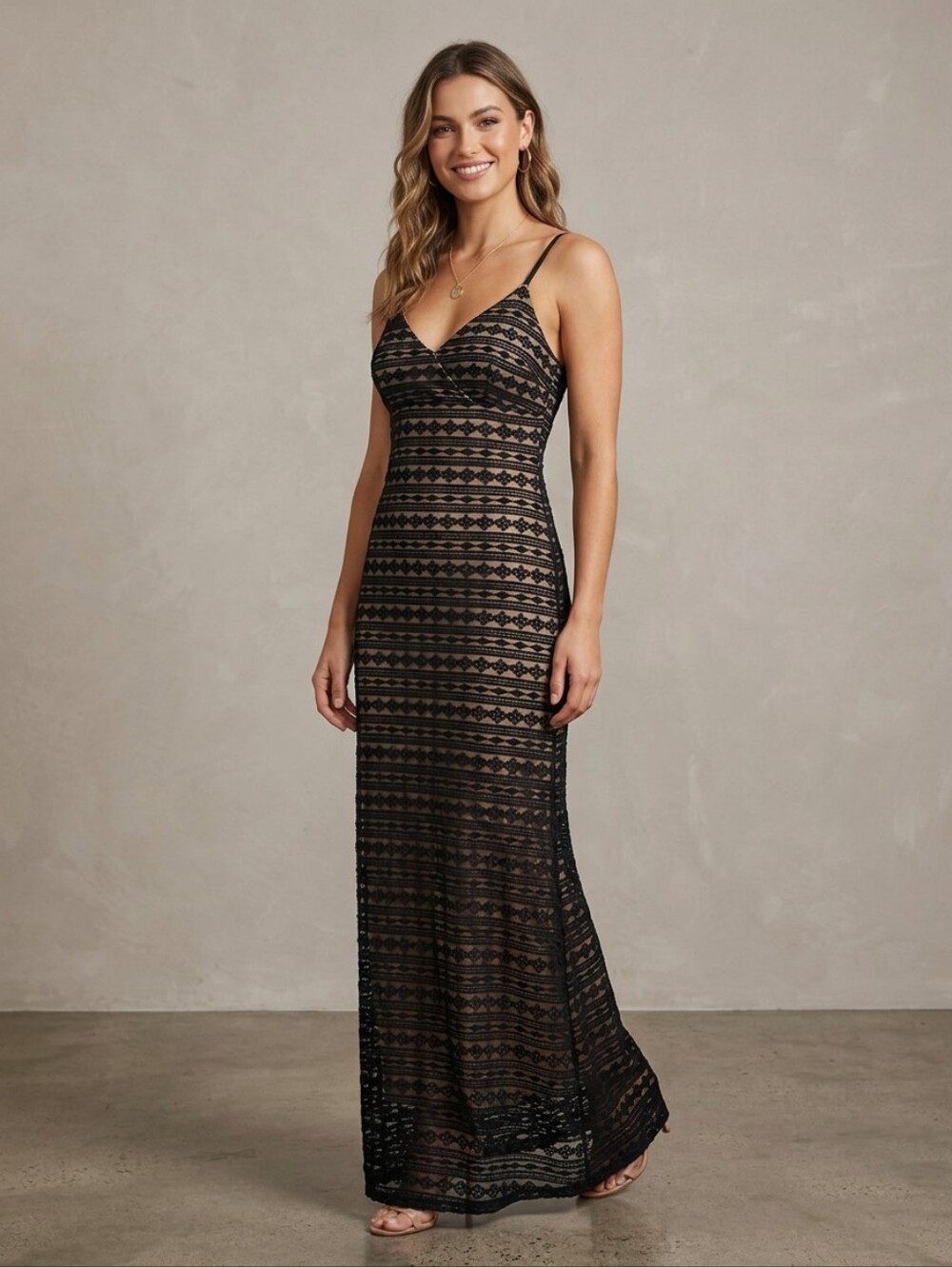 VINTAGE Long Black Elegant Lace Gown prom wedding party dress